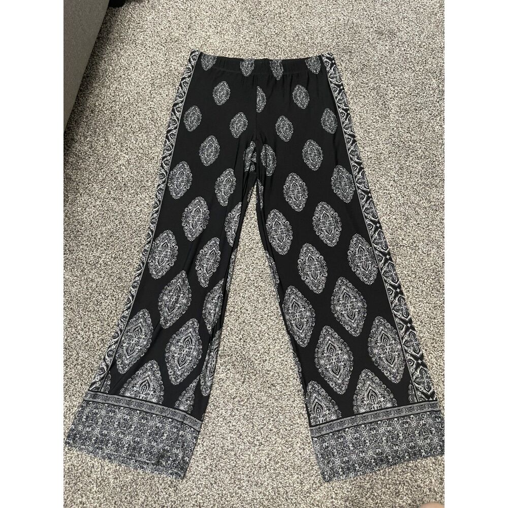 New Susan Graver black and white paisley Printed Liquid Knit Wide-Leg Pants M